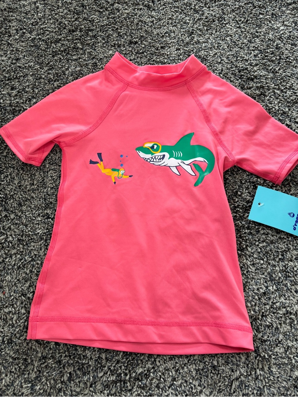 Jordan Kids Coral Pink Swim Rashguard with Green Shark Graphic